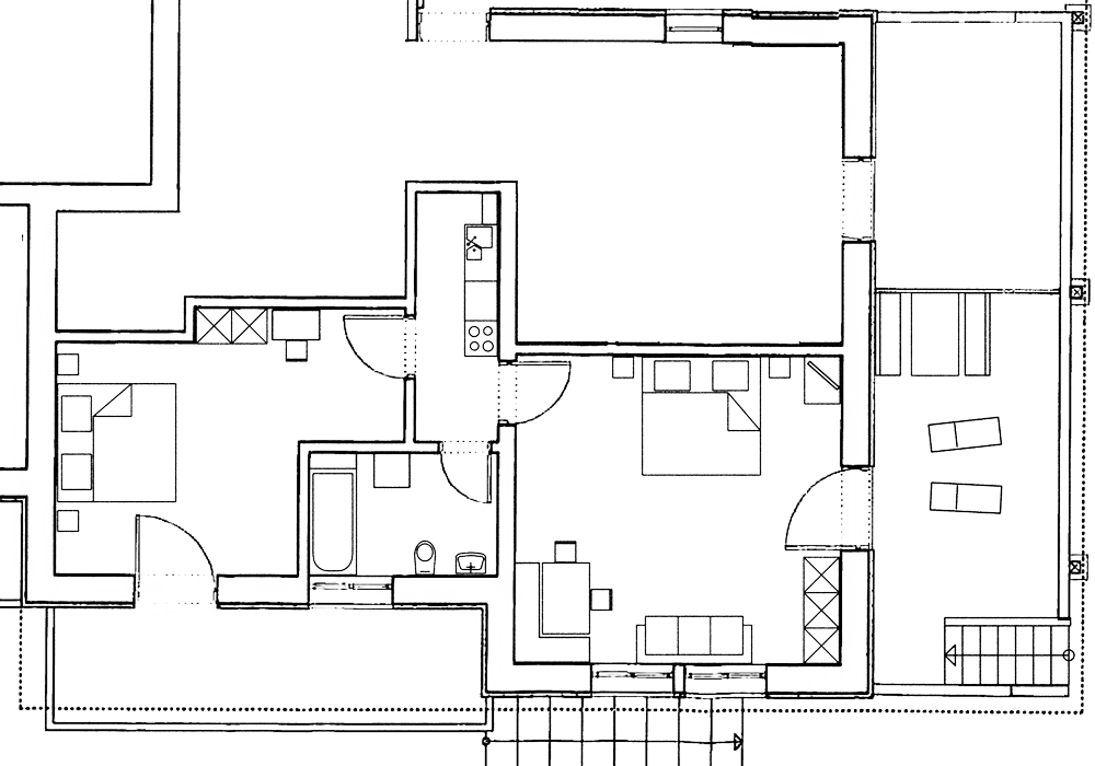 Wohnung Obergeschoss, 2 Zimmer 4 Personen, Gästehaus bergfrieden, Seis