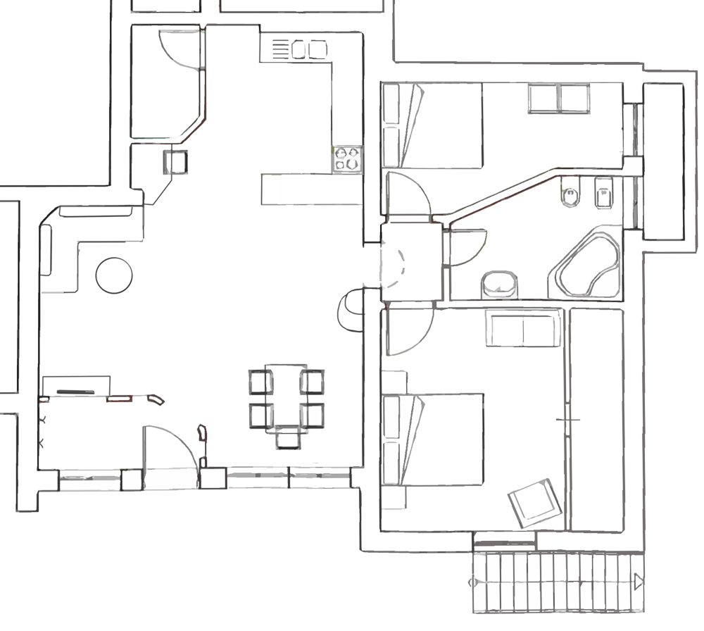 appartamento 1, piano terra, 2 camere 4 persone, pensione Bergfrieden, Siusi