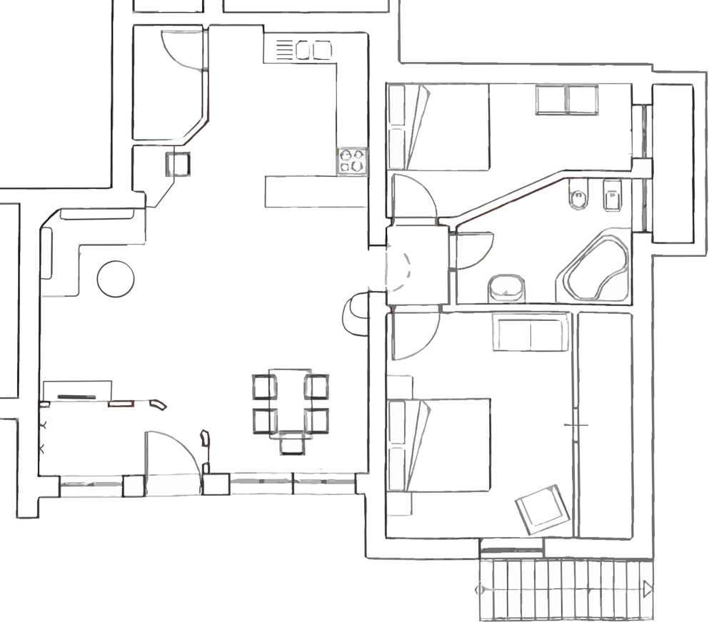 Wohnung Parterre, 2 Zimmer 4 Personen, Gästehaus Bergfrieden, Seis